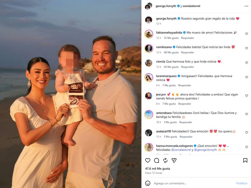 George Forsyth anunció la espera de su segundo hijo con su esposa Sonia La Torre.