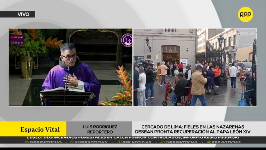 Fieles del Señor de los Milagros oran por la recuperación del papa León XIV en las Nazarenas