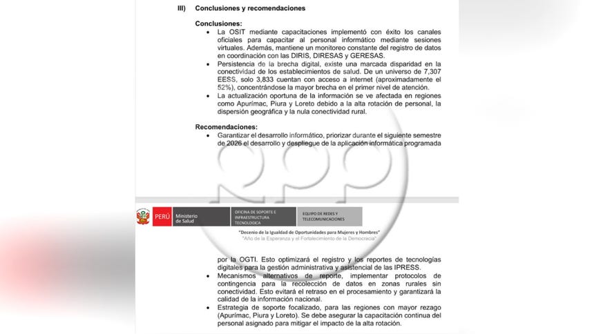 Documento enviado por el Ministerio de Salud a RPP Data. 