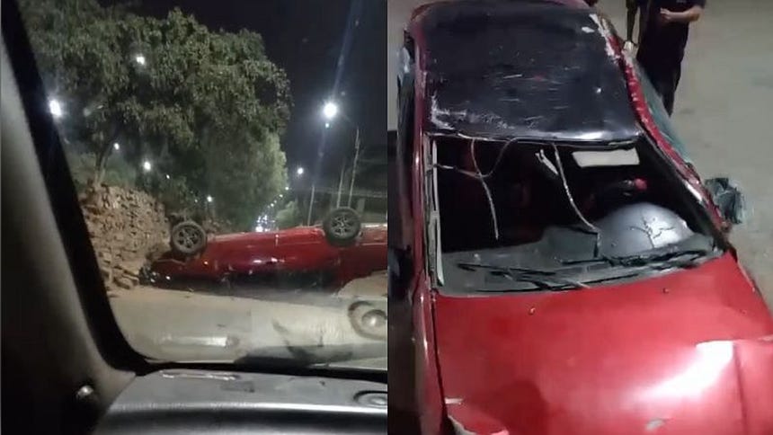 Comas: automóvil se despistó, volcó y terminó de cabeza en la auxiliar de la avenida Túpac Amaru