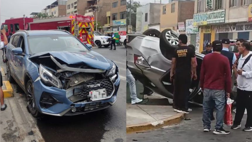 Camioneta terminó con las llantas para arriba tras aparatoso accidente en Ate [VIDEO]