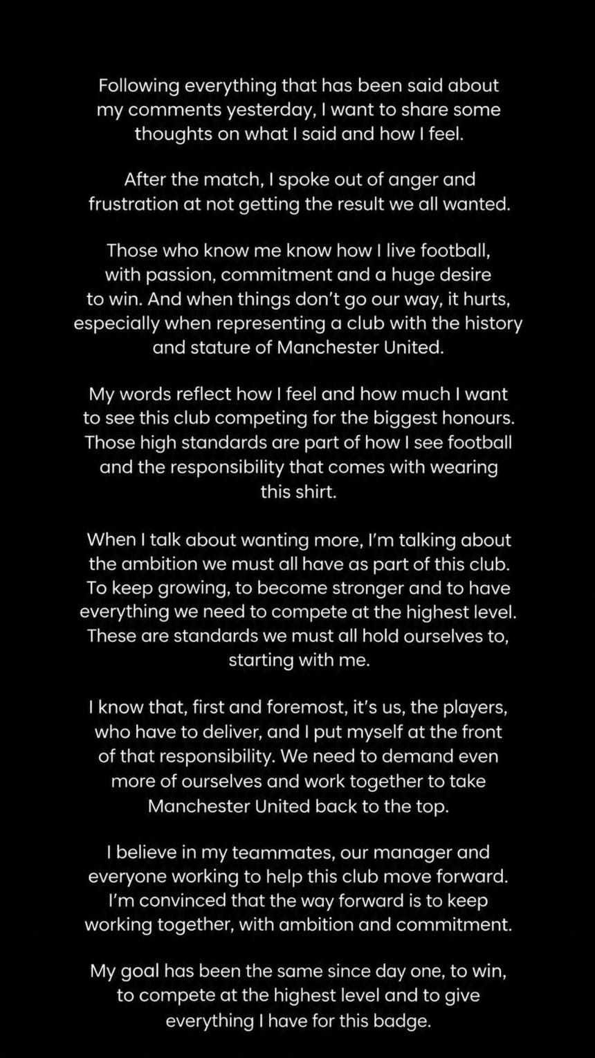 Las palabras de Lisandro Martínez en su cuenta de Instagram.