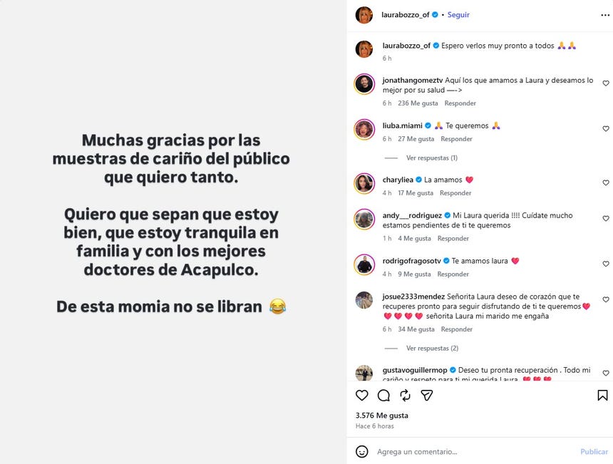 Laura Bozzo se pronuncia en sus redes sociales luego de reportes de hospitalización en Acapulco.