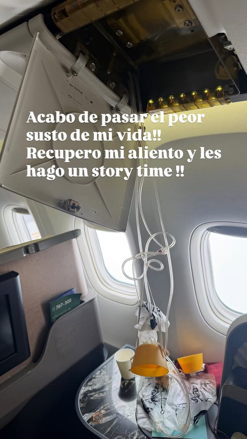 La empresaria contó que sintió pánico cuando se desplegaron las mascarillas de oxígeno.