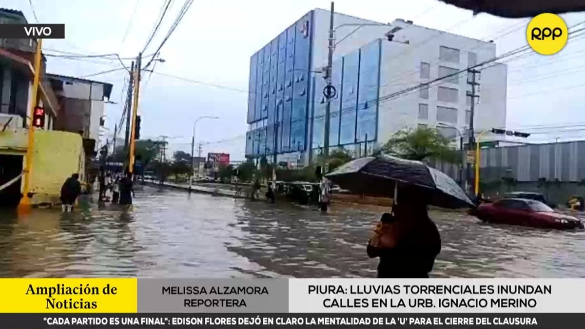 Piura: lluvias torrenciales inundan calles en la urbanización Ignacio Merino
