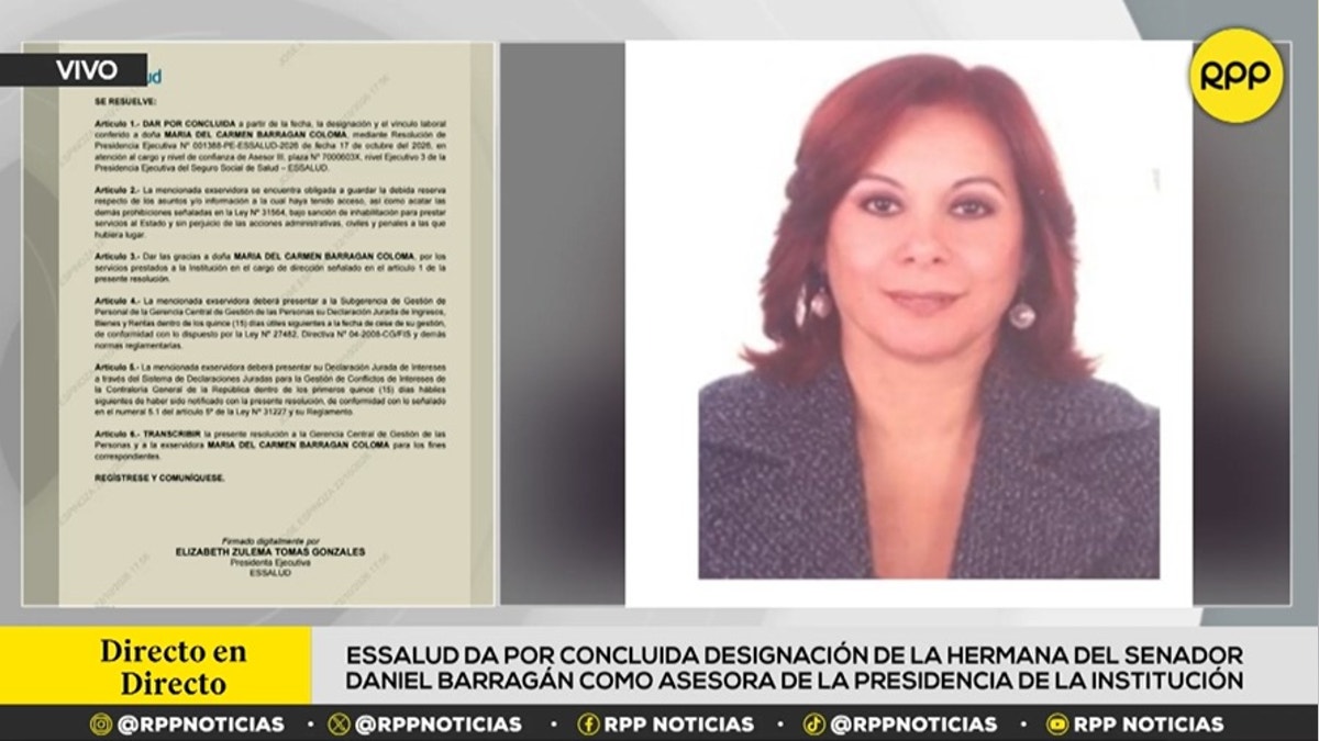 EsSalud da por concluida designación de la hermana del senador Daniel Barragán como asesora de la Presidencia de la institución