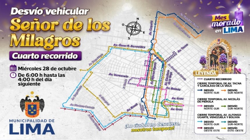 Señor de los Milagros: estos son los desvíos del transporte público por el cuarto recorrido procesional